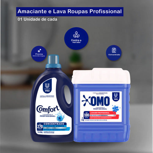 Lava Roupas Lavanderia Pro Omo 7l + Amaciante Comfort 5l