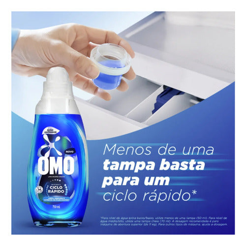 Kit C/ 2 Lava Roupas Líquido Omo Ciclo Rápido 750ml