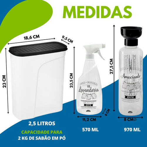 Kit Lavanderia 4p Porta Sabão Amaciante Alvejante Borrifador