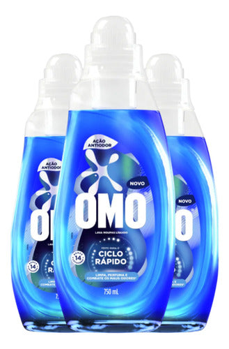 Kit C/ 3 Lava Roupas Líquido Omo Ciclo Rápido 750ml