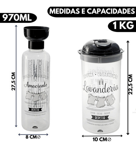 Kit Lavanderia 3pçs Porta Sabão Em Pó Amaciante E Alvejante