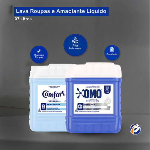 Lava Roupas Perfect White Omo 7l + Amaciante Pro Comfort 7l