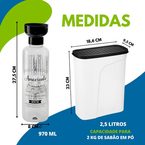 Kit 2pçs Lavanderia Porta Amaciante E Sabão Em Pó Até 2kg