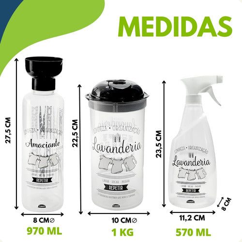 Kit Lavanderia 5p Porta Sabão Amaciante Alvejante Borrifador