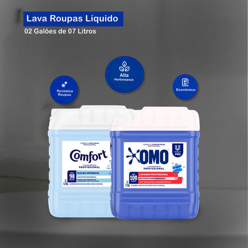 Lava Roupas Lavanderia Pro Omo 7l + Amaciante Comfort 7l