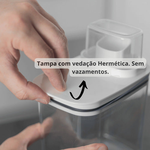 Pote Hermético Copo Medidor Porta Sabão Em Pó Líquido