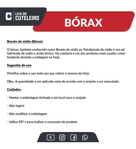 B O R A X Fundente 99,9% Puro Sem Mistura 1 Kg Cutelaria