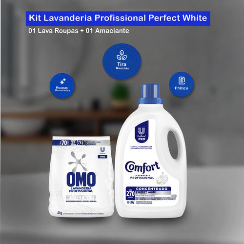 Kit Perfect White Lava Roupas Omo 4kg + Amaciante Comfort 5l