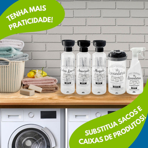 Kit Lavanderia 5p Porta Sabão Amaciante Alvejante Borrifador