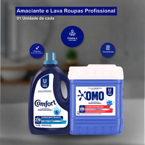 Lava Roupas Lavanderia Pro Omo 7l + Amaciante Comfort 5l