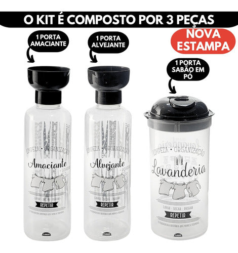 Kit Lavanderia 3pçs Porta Sabão Em Pó Amaciante E Alvejante