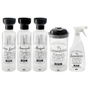 Kit Lavanderia 5p Porta Sabão Amaciante Alvejante Borrifador