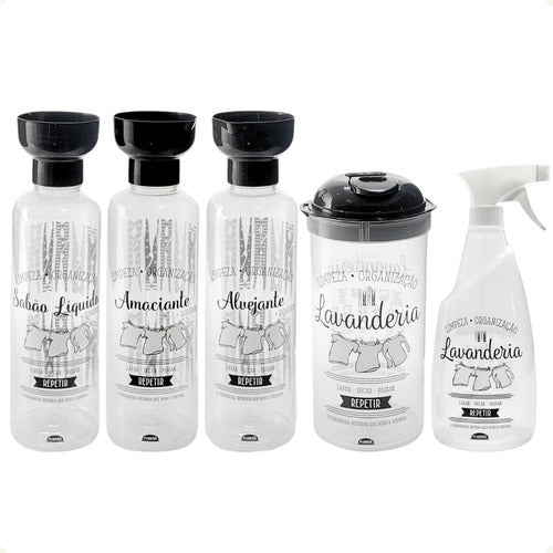Kit Lavanderia 5p Porta Sabão Amaciante Alvejante Borrifador