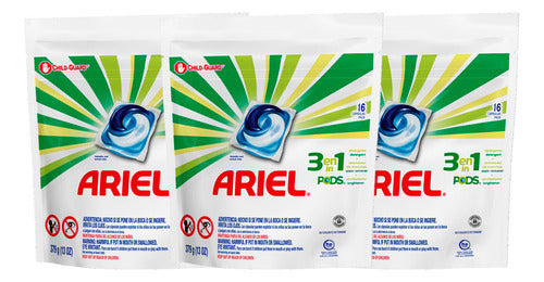 Detergente Lava Roupas Ariel 3em1 Pods - 16 Cápsulas - 3 Un