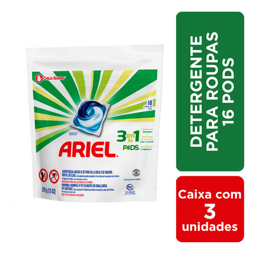 Detergente Lava Roupas Ariel 3em1 Pods - 16 Cápsulas - 3 Un