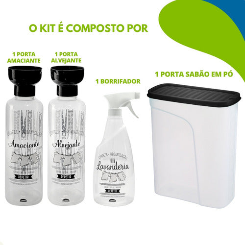 Kit Lavanderia 4p Porta Sabão Amaciante Alvejante Borrifador
