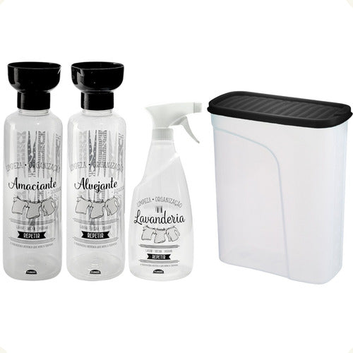 Kit Lavanderia 4p Porta Sabão Amaciante Alvejante Borrifador