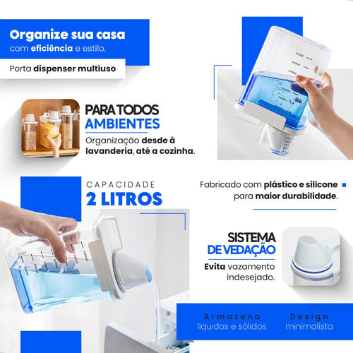 2 Potes Porta Sabão Pó Liquido Amaciante Dispenser Hermético