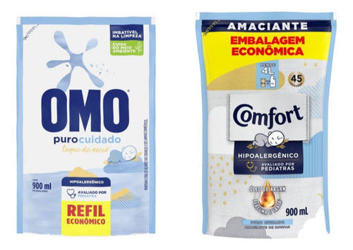 Refil Lava Roupa Omo + Amaciante Comfort Puro Cuidado 900ml