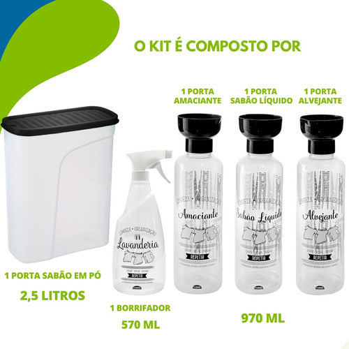 Kit Lavanderia 5p Porta Sabão Amaciante Alvejante Borrifador