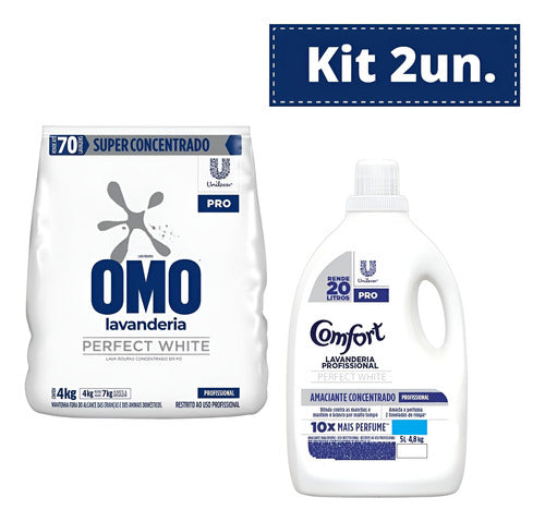 Kit Sabão Pó Omo 4kg Amaciante Comfort 5l Perfect White Prof