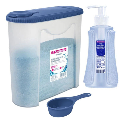 Porta Sabão Pó 1kg + Dosador+ Porta Sabão Liquido Detergente