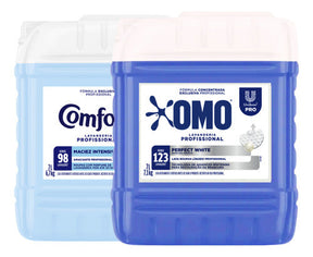 Lava Roupas Perfect White Omo 7l + Amaciante Pro Comfort 7l