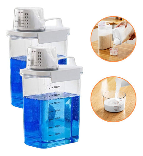 2 Potes Porta Sabão Pó Liquido Amaciante Dispenser Hermético
