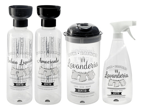 Kit Lavanderia 4 Porta Sabão Líquido/pó Amaciante Borrifador