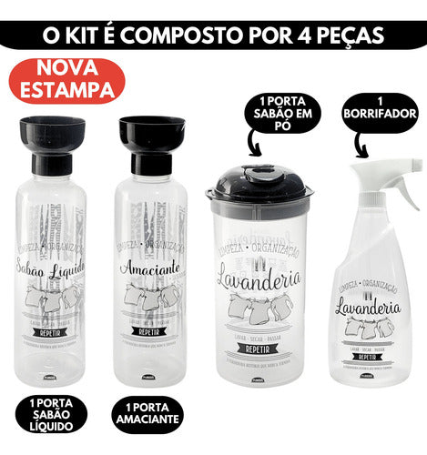 Kit Lavanderia 4 Porta Sabão Líquido/pó Amaciante Borrifador