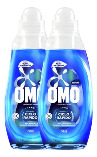 Kit C/ 2 Lava Roupas Líquido Omo Ciclo Rápido 750ml