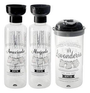 Kit Lavanderia 3pçs Porta Sabão Em Pó Amaciante E Alvejante