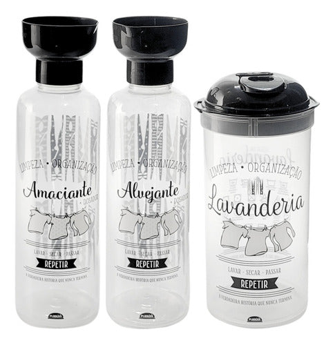 Kit Lavanderia 3pçs Porta Sabão Em Pó Amaciante E Alvejante