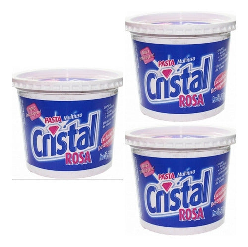 Kit 3 Sabão Em Pasta Cristal Rosa Multiuso Arear Panelas