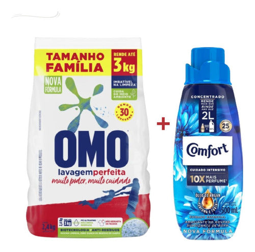 Kit Omo 2,4 Kg Mais Confort 500 Ml Cuidado Essencial Roupas