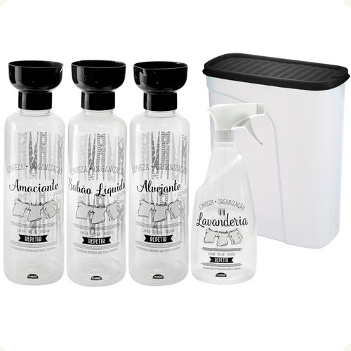 Kit Lavanderia 5p Porta Sabão Amaciante Alvejante Borrifador