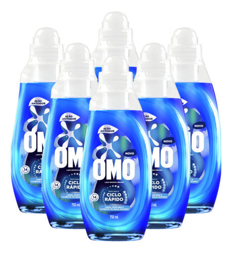 Kit C/ 6 Lava Roupas Líquido Omo Ciclo Rápido 750ml