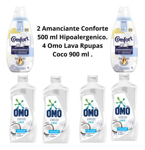 Sabão Lava Roupa Omo 900 Ml Coco Amaciante Confot 500 Ml Kit