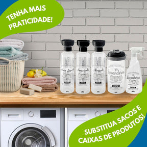 Kit Lavanderia 5p Porta Sabão Amaciante Alvejante Borrifador