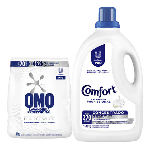 Kit Perfect White Lava Roupas Omo 4kg + Amaciante Comfort 5l