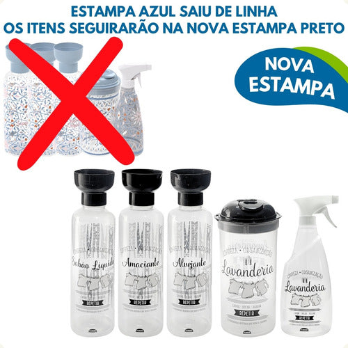 Kit Lavanderia 5p Porta Sabão Amaciante Alvejante Borrifador