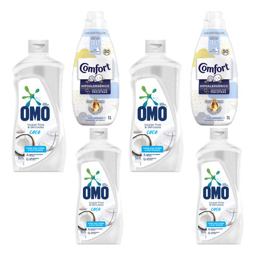 Sabão Lava Roupa Omo 900 Ml Coco Amaciante Confot 500 Ml Kit